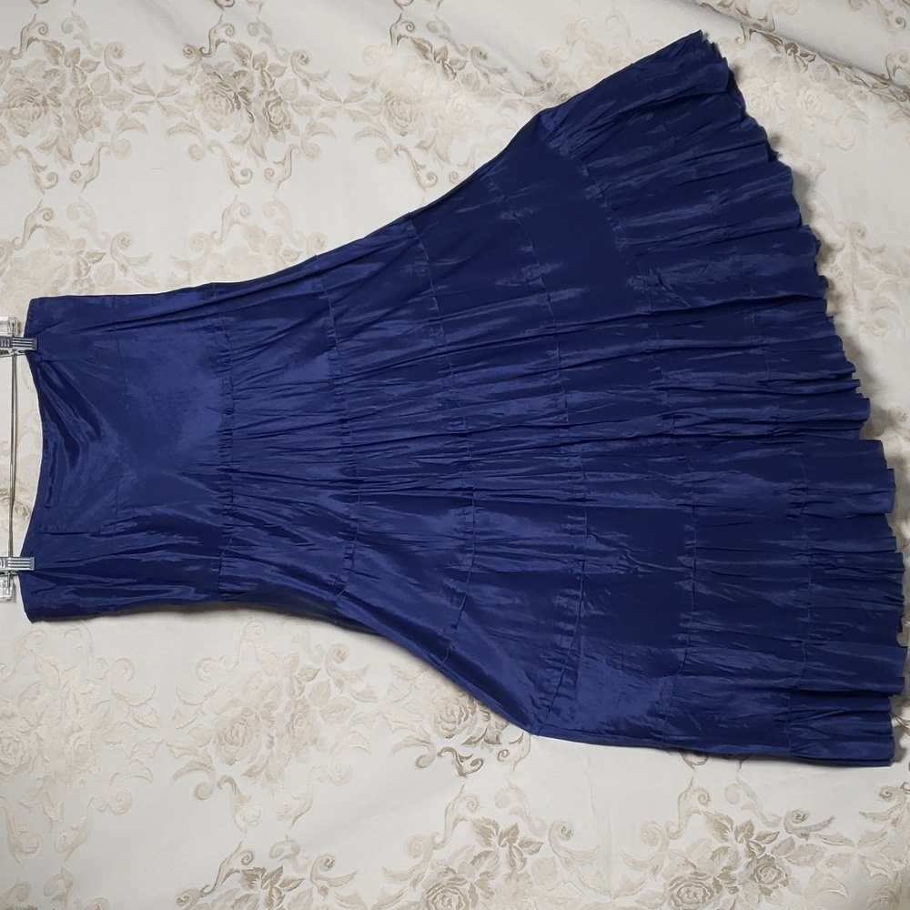 Bohemian Café Shiny Royal Blue Tiered Ruffled Maxi Skirt (L)